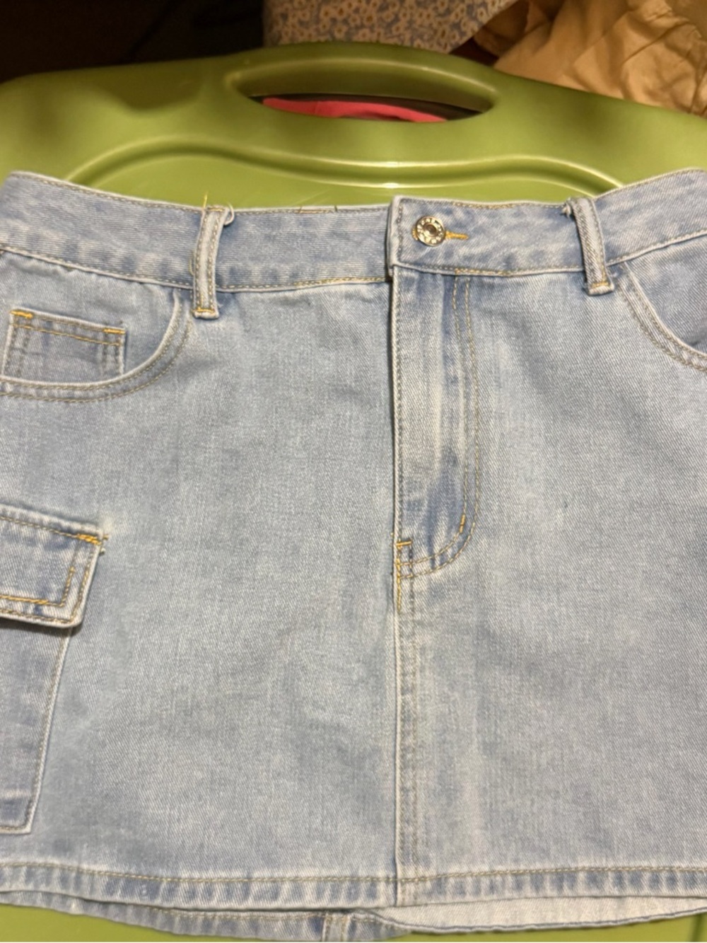 Light Blue Denim Jean Skirt - Casual Cargo Pocket